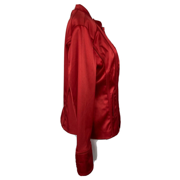 Victor Costa Jacket Blazer Womens Sz M Red Satin Stretch Button Hook Eye - Picture 3 of 9
